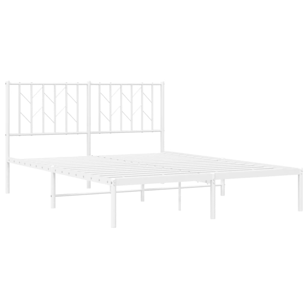 White Metal Bed Frame 140x190cm with Headboard - No Mattress