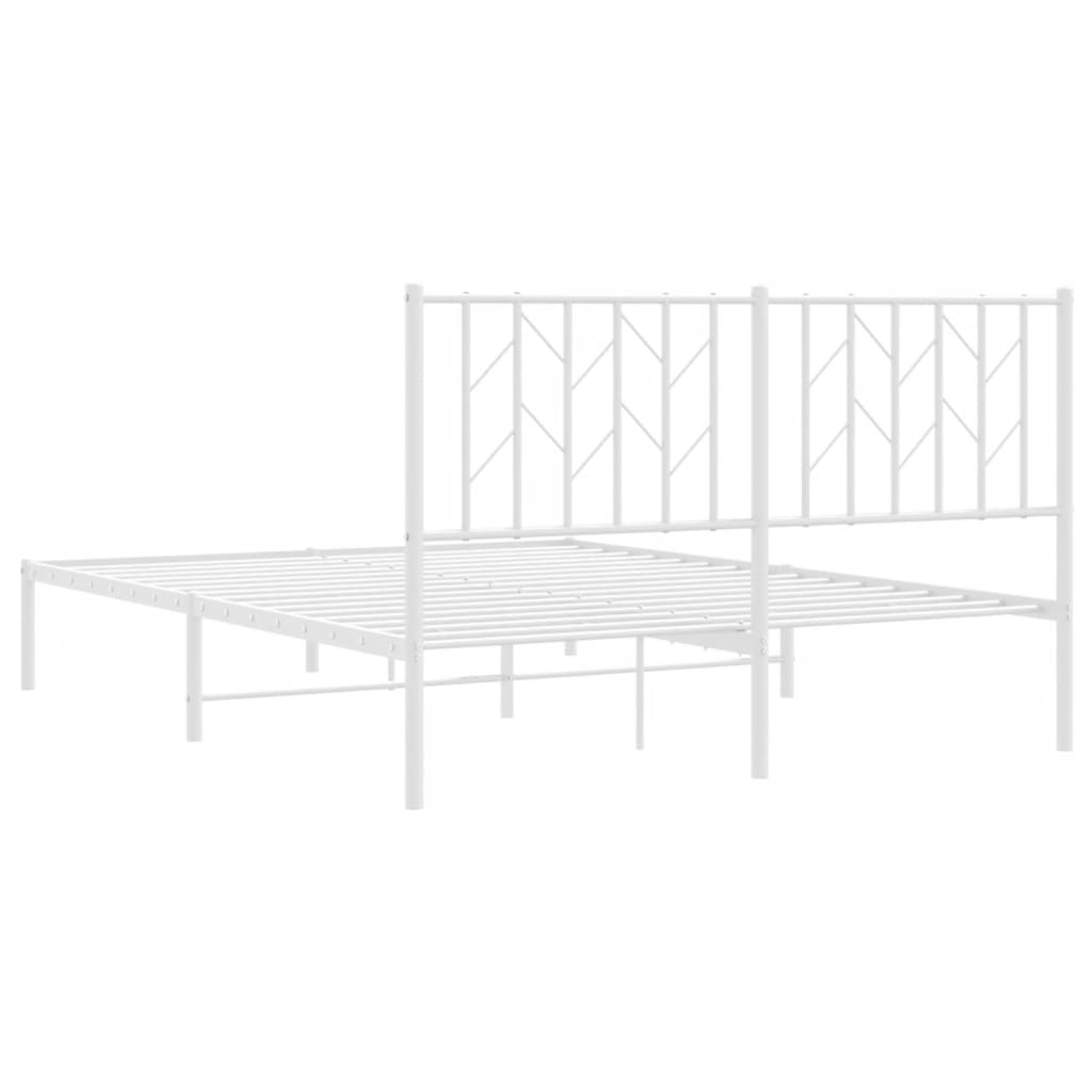 White Metal Bed Frame 140x190cm with Headboard - No Mattress