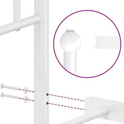 White Metal Bed Frame 140x190cm with Headboard - No Mattress