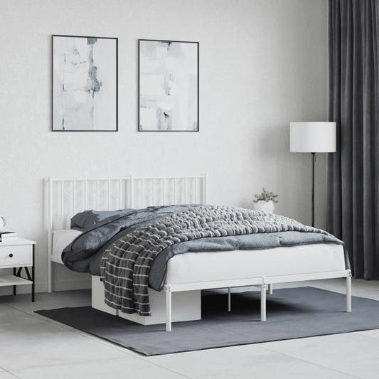 White Metal Bed Frame 140x190cm with Headboard - No Mattress