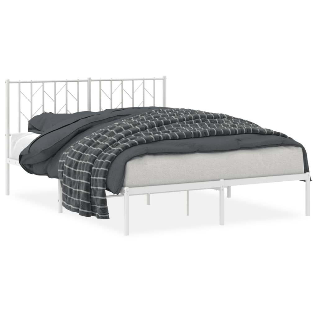 White Metal Bed Frame with Headboard, 140x200cm, No Mattress