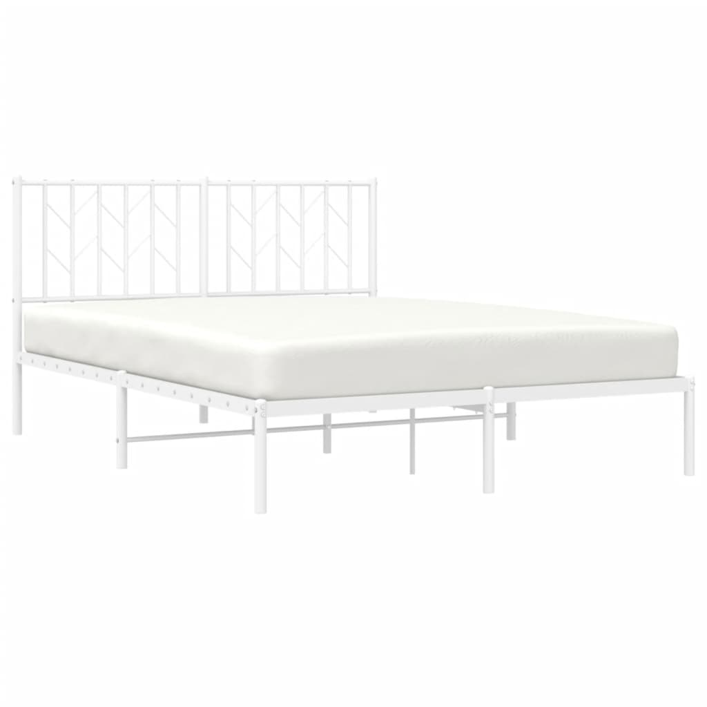 White Metal Bed Frame with Headboard, 140x200cm, No Mattress