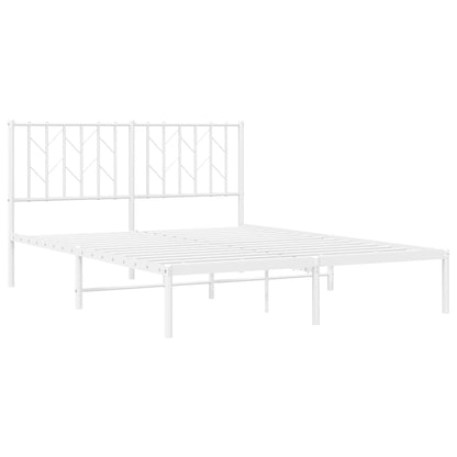 White Metal Bed Frame with Headboard, 140x200cm, No Mattress