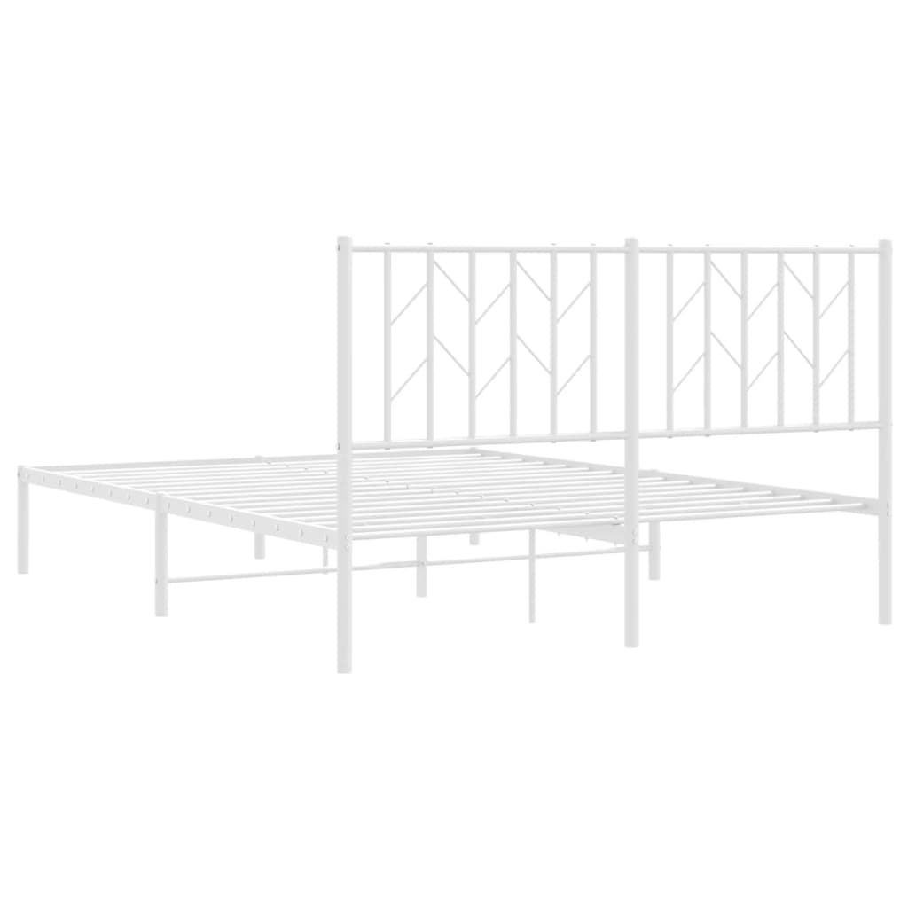 White Metal Bed Frame with Headboard, 140x200cm, No Mattress