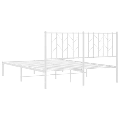 White Metal Bed Frame with Headboard, 140x200cm, No Mattress