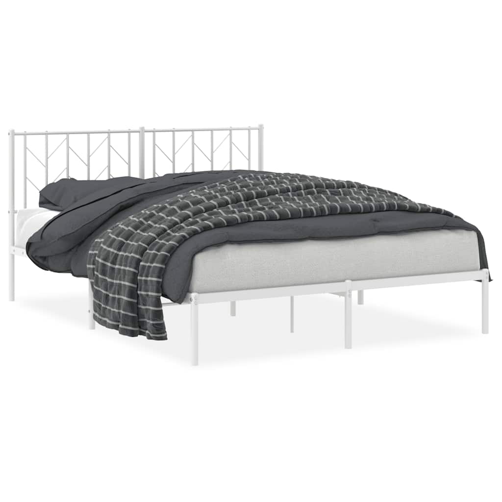 White Metal Bed Frame with Headboard - 150x200cm No Mattress