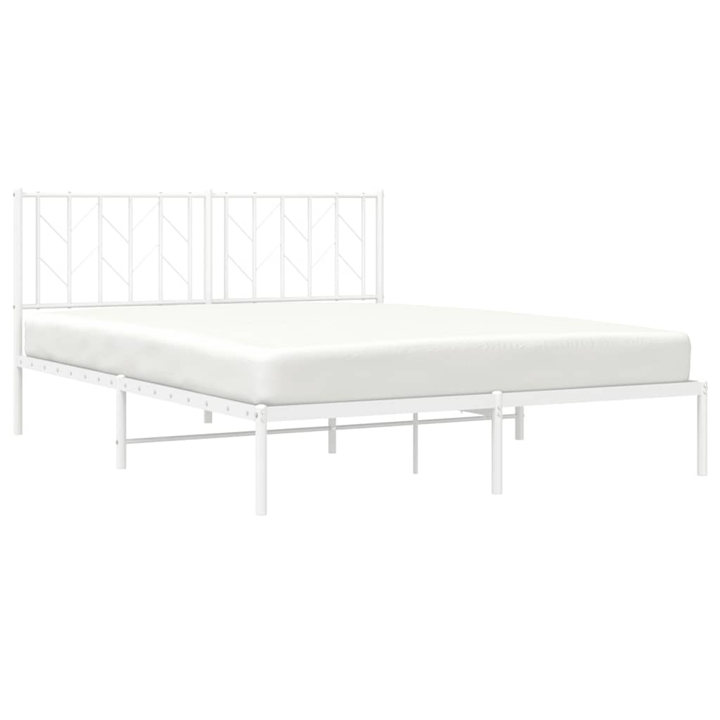 White Metal Bed Frame with Headboard - 150x200cm No Mattress