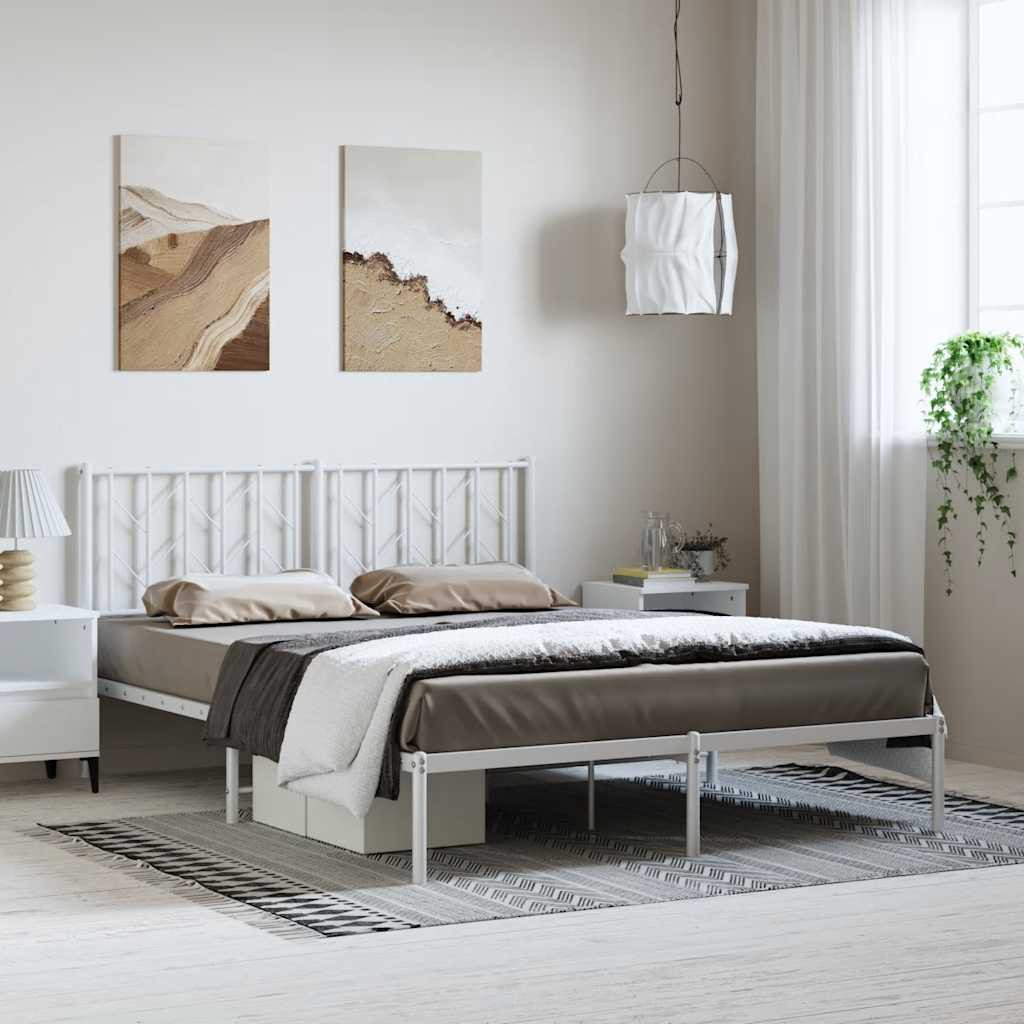 White Metal Bed Frame with Headboard - 150x200cm No Mattress