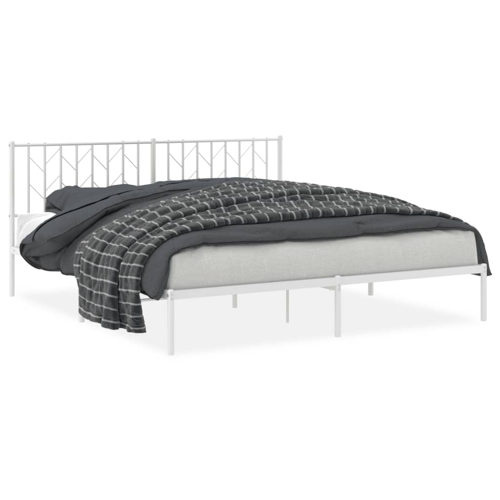 White Metal Bed Frame with Headboard - 180x200cm Mattress Excluded