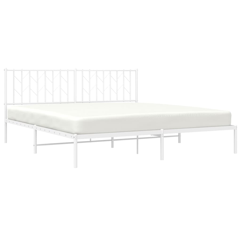 White Metal Bed Frame with Headboard - 180x200cm Mattress Excluded