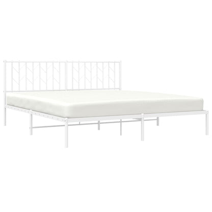 White Metal Bed Frame with Headboard - 180x200cm Mattress Excluded