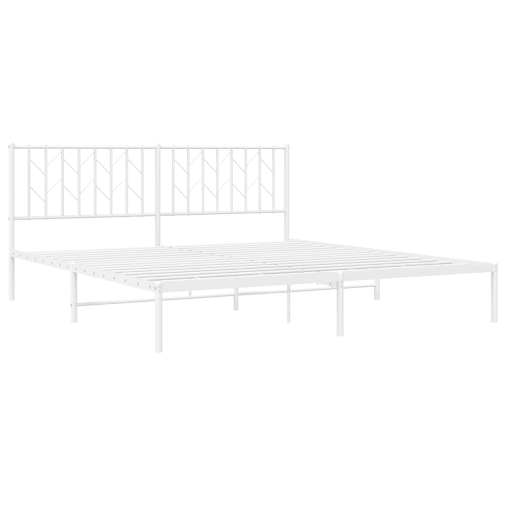 White Metal Bed Frame with Headboard - 180x200cm Mattress Excluded