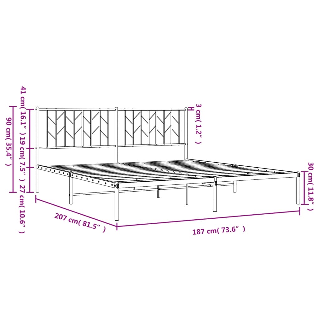 White Metal Bed Frame with Headboard - 180x200cm Mattress Excluded