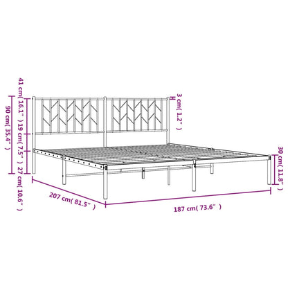 White Metal Bed Frame with Headboard - 180x200cm Mattress Excluded