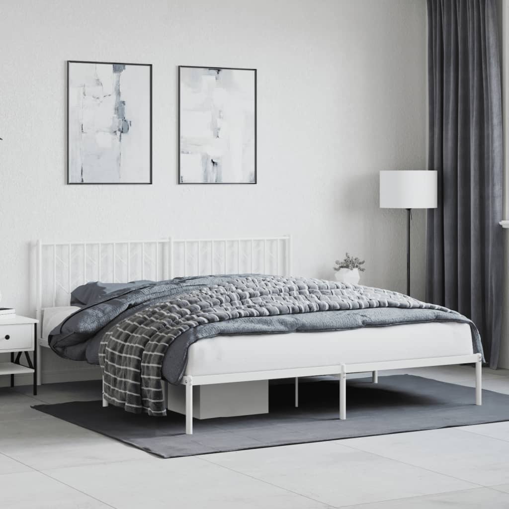 White Metal Bed Frame with Headboard - 180x200cm Mattress Excluded