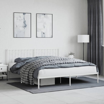 White Metal Bed Frame with Headboard - 180x200cm Mattress Excluded