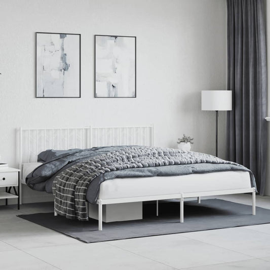 White Metal Bed Frame with Headboard - 180x200cm Mattress Excluded