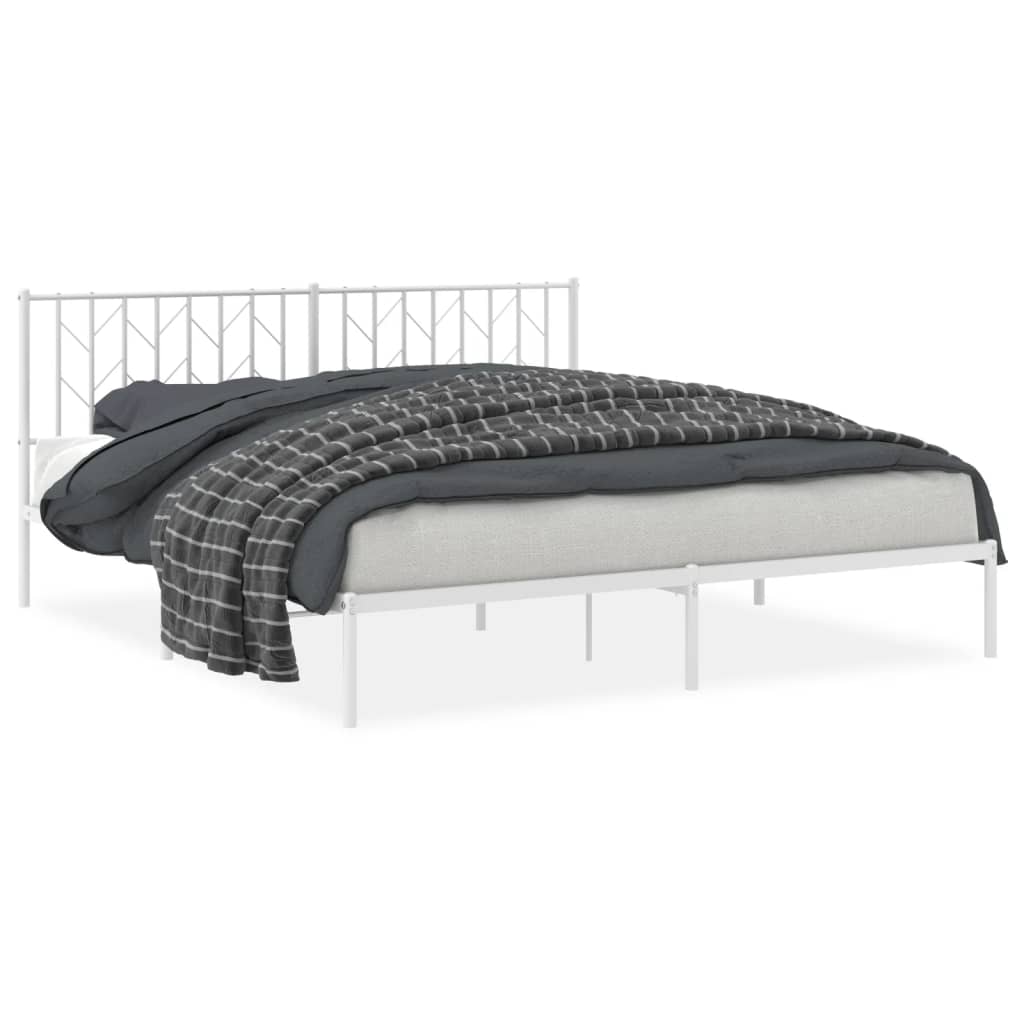 Elegant White Metal Bed Frame with Headboard - 183x213cm