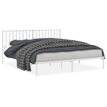 Elegant White Metal Bed Frame with Headboard - 183x213cm