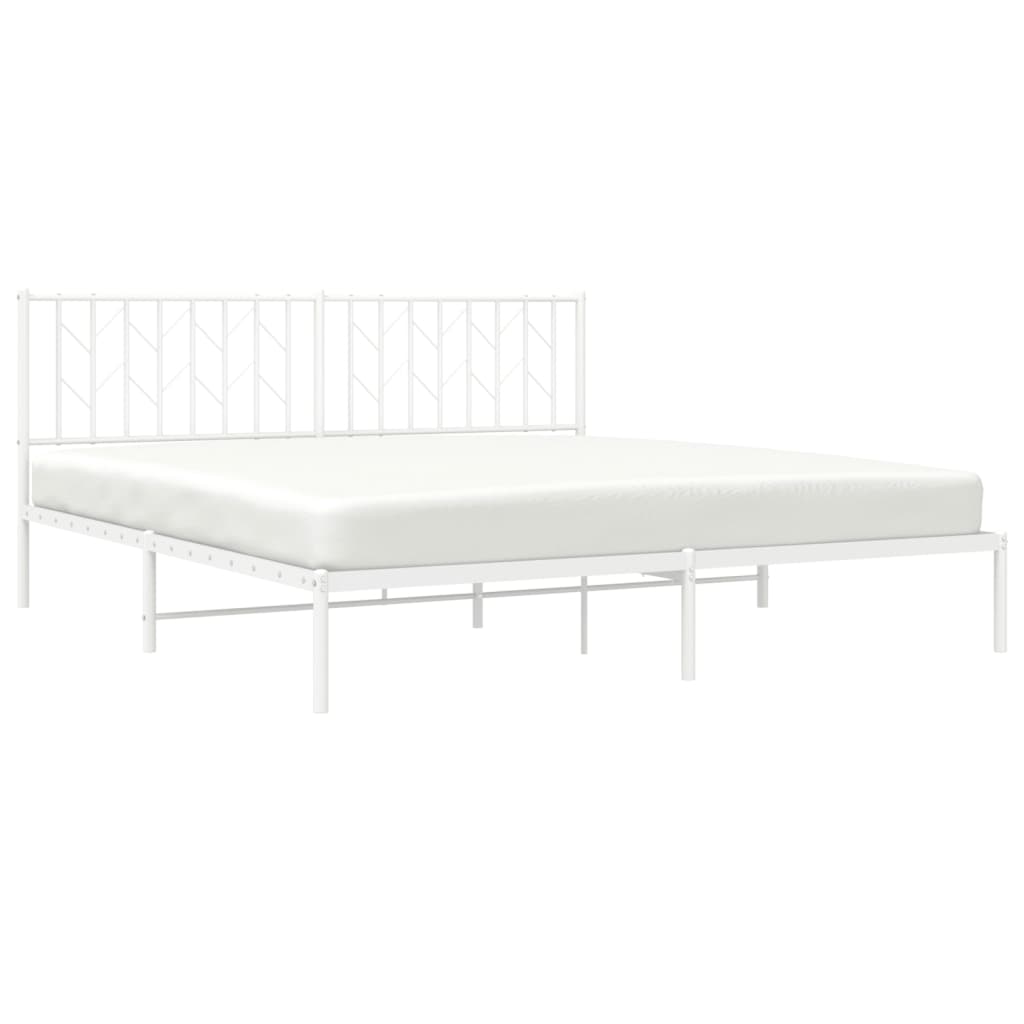 Elegant White Metal Bed Frame with Headboard - 183x213cm