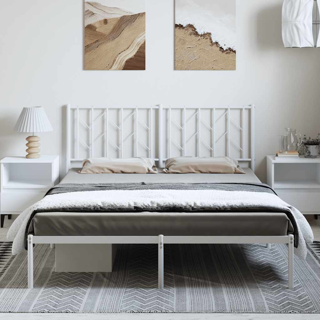 White Metal Bed Frame with Headboard - 193x203cm, No Mattress