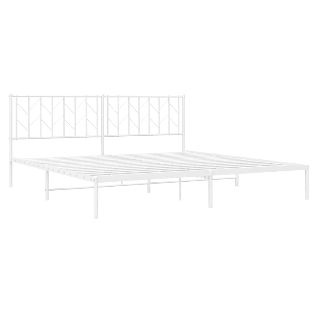 White Metal Bed Frame with Headboard - 193x203cm, No Mattress