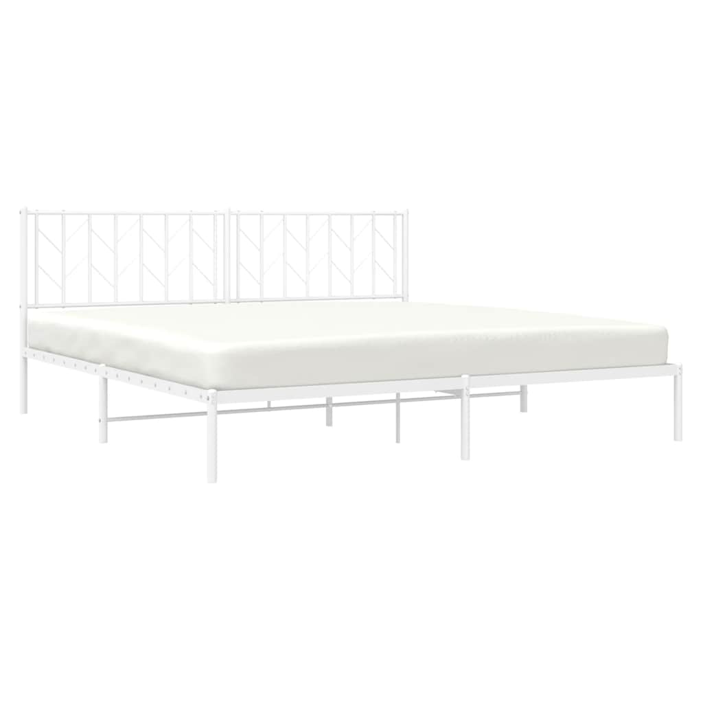 White Metal Bed Frame with Headboard - 193x203cm, No Mattress