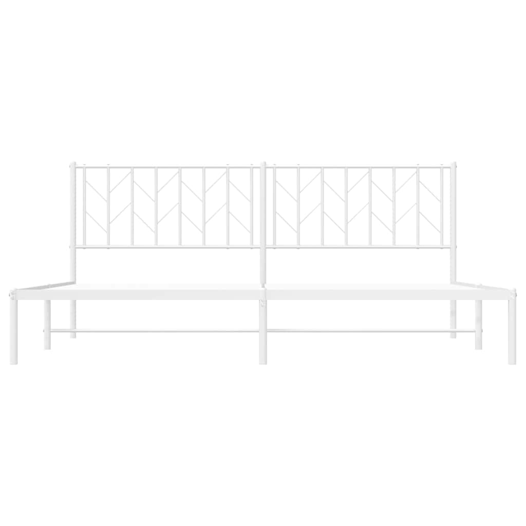 White Metal Bed Frame with Headboard - 193x203cm, No Mattress