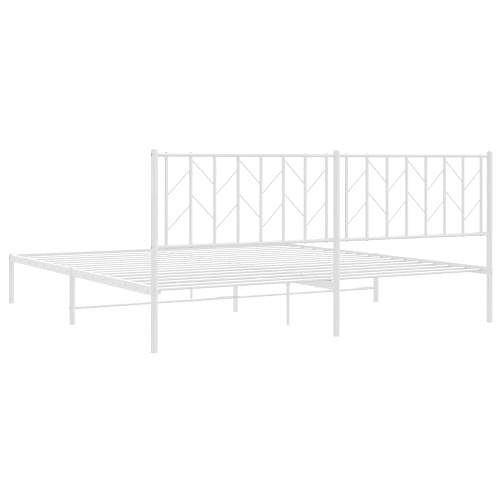 White Metal Bed Frame with Headboard - 193x203cm, No Mattress