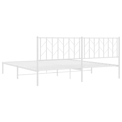 White Metal Bed Frame with Headboard - 193x203cm, No Mattress