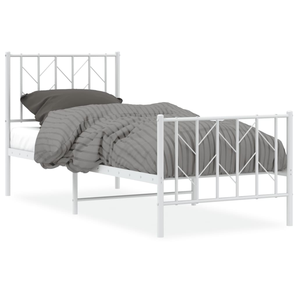 White Metal Bed Frame with Footboard, 75x190cm - No Mattress