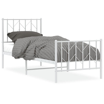White Metal Bed Frame with Footboard, 75x190cm - No Mattress