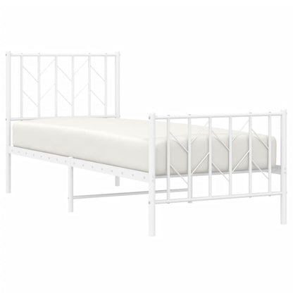 White Metal Bed Frame with Footboard, 75x190cm - No Mattress