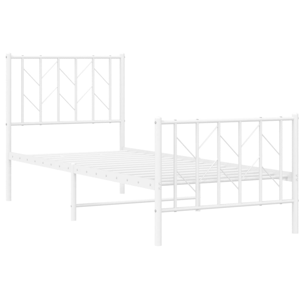 White Metal Bed Frame with Footboard, 75x190cm - No Mattress