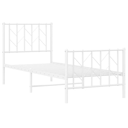 White Metal Bed Frame with Footboard, 75x190cm - No Mattress
