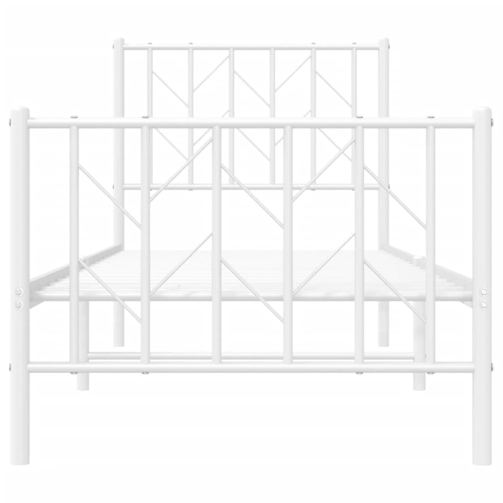 White Metal Bed Frame with Footboard, 75x190cm - No Mattress