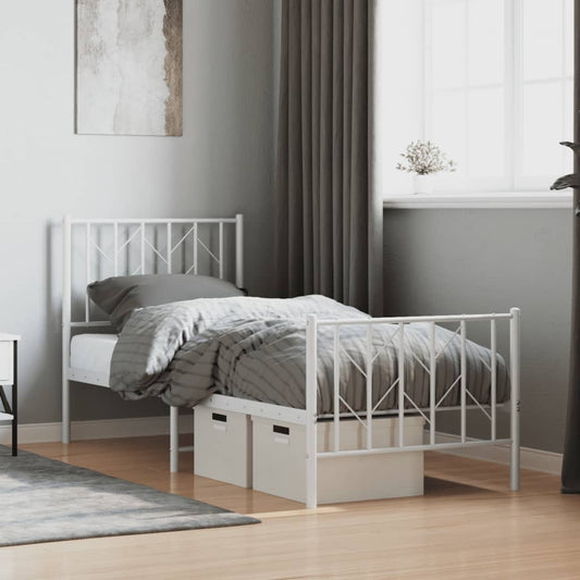 White Metal Bed Frame with Footboard, 75x190cm - No Mattress