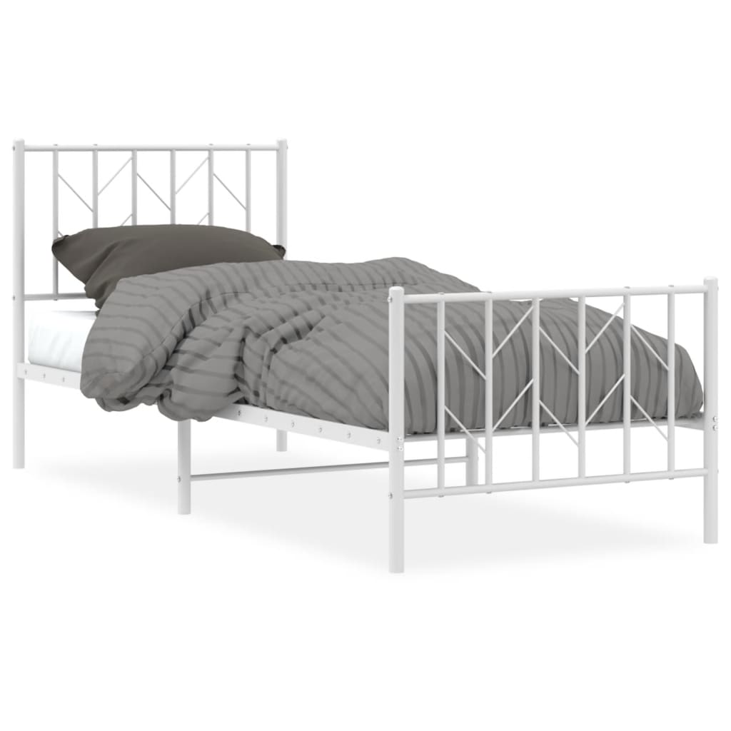 White Metal Bed Frame with Footboard - 80x200cm Sturdy Design