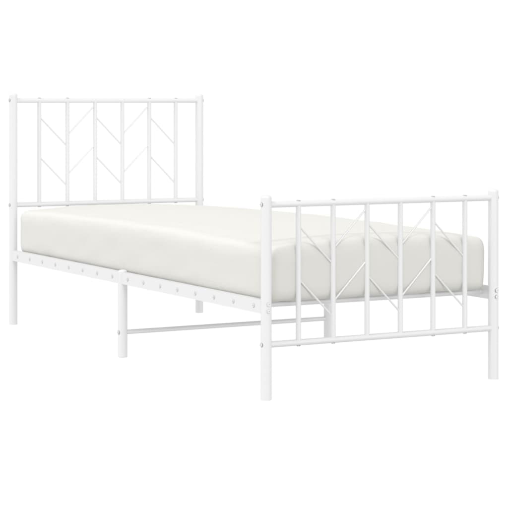 White Metal Bed Frame with Footboard - 80x200cm Sturdy Design