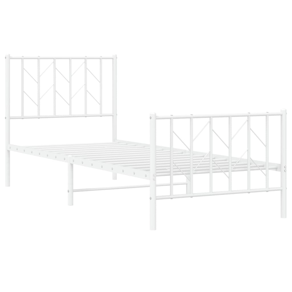 White Metal Bed Frame with Footboard - 80x200cm Sturdy Design