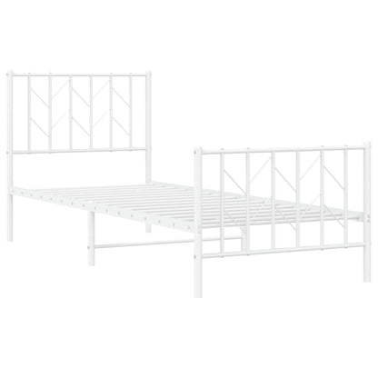 White Metal Bed Frame with Footboard - 80x200cm Sturdy Design