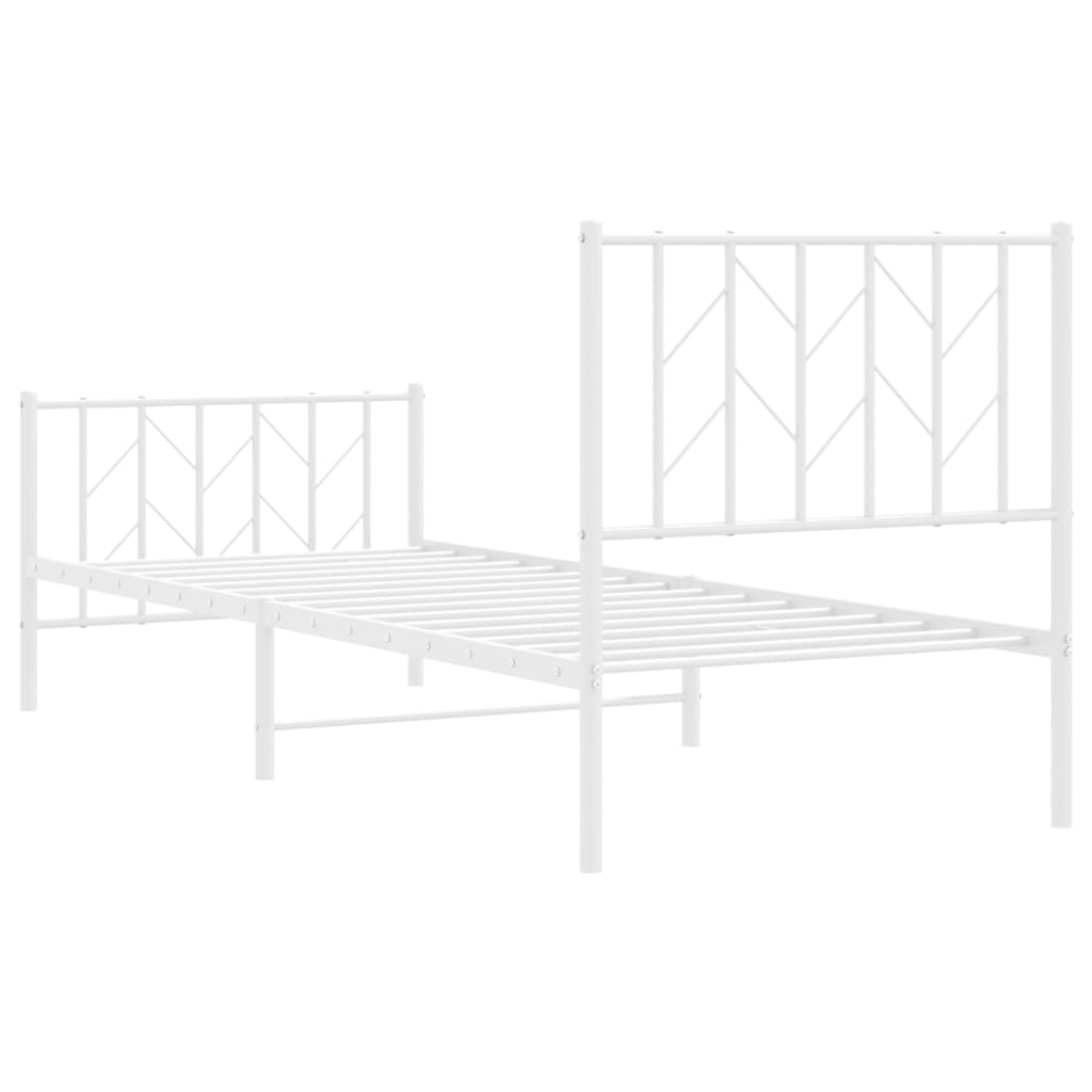 White Metal Bed Frame with Footboard - 80x200cm Sturdy Design