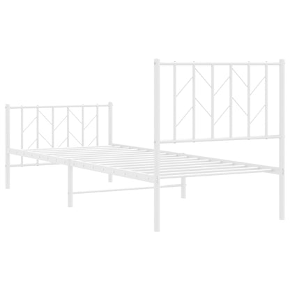 White Metal Bed Frame with Footboard - 80x200cm Sturdy Design