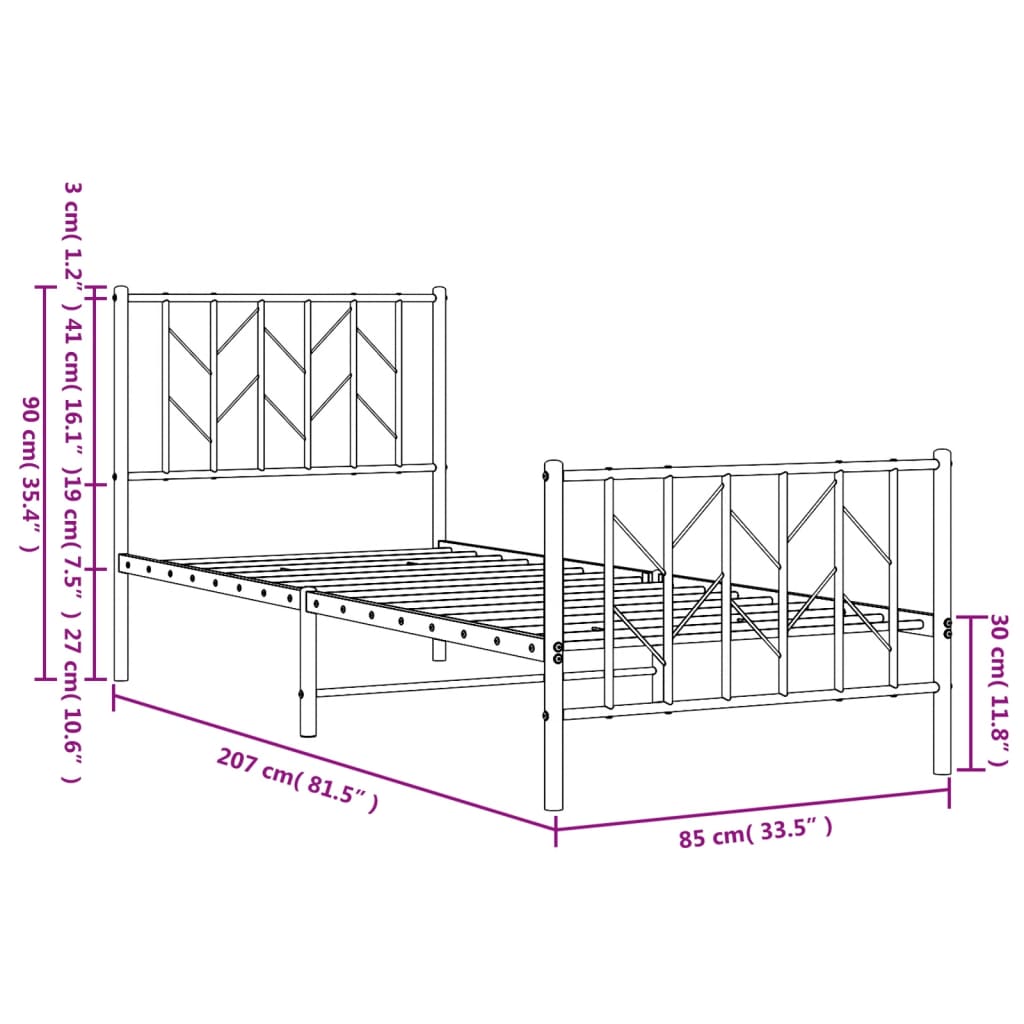 White Metal Bed Frame with Footboard - 80x200cm Sturdy Design