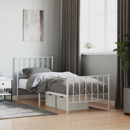 White Metal Bed Frame with Footboard - 80x200cm Sturdy Design