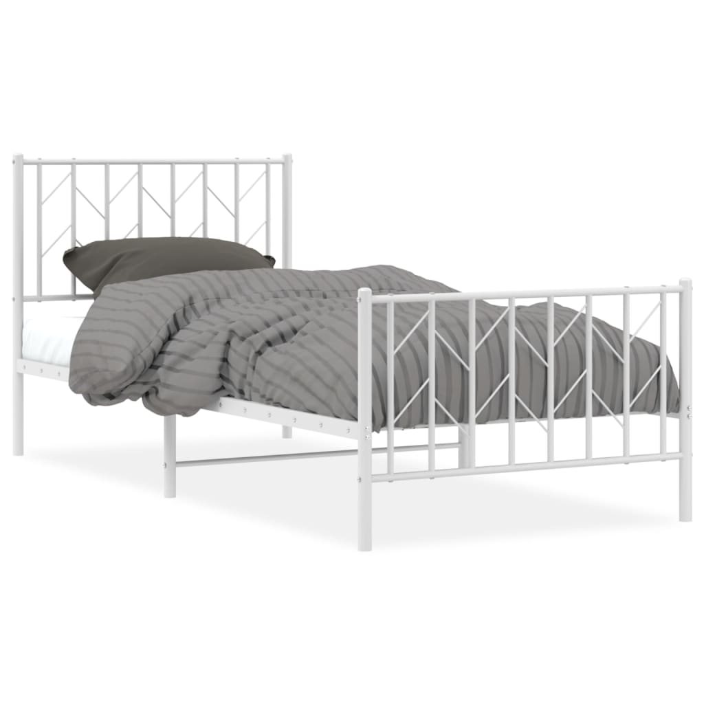White Metal Bed Frame with Footboard - 90x200cm Sturdy Design