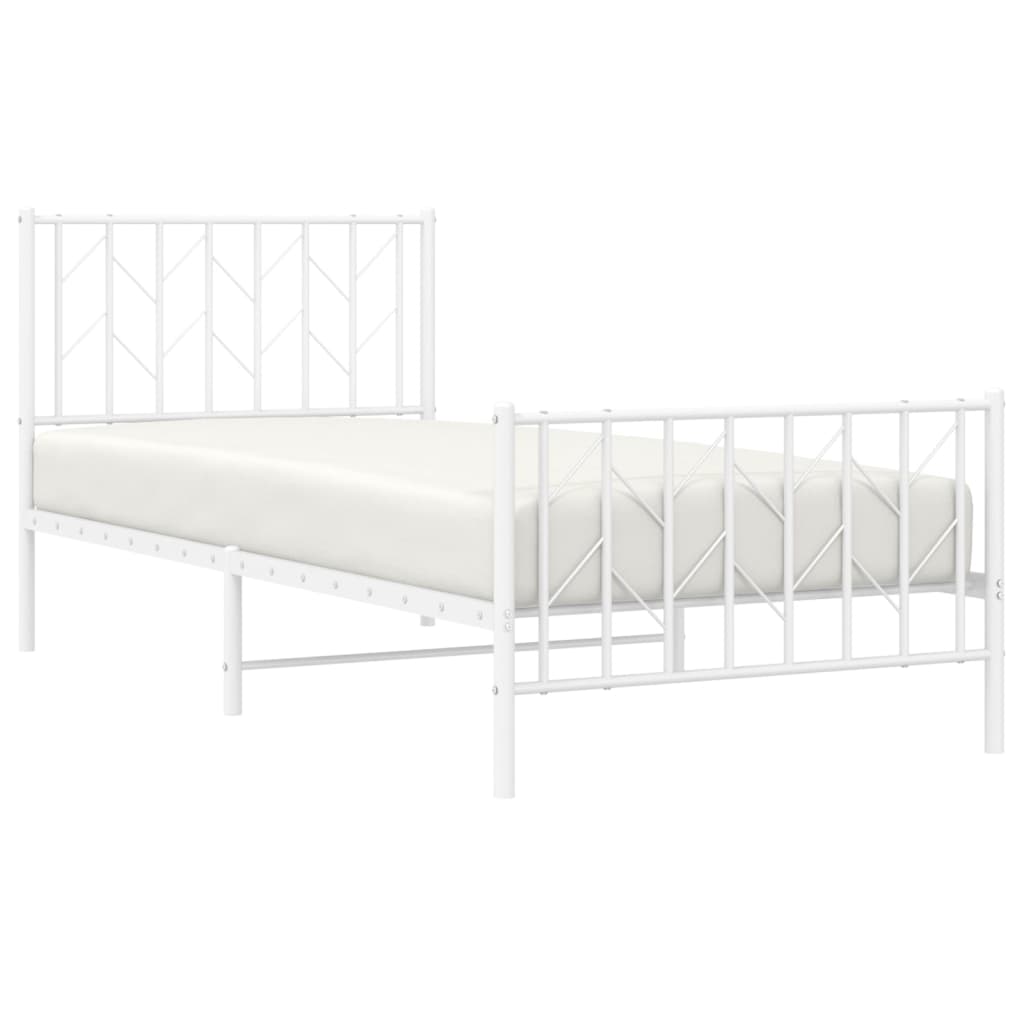 White Metal Bed Frame with Footboard - 90x200cm Sturdy Design