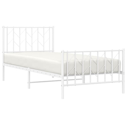 White Metal Bed Frame with Footboard - 90x200cm Sturdy Design