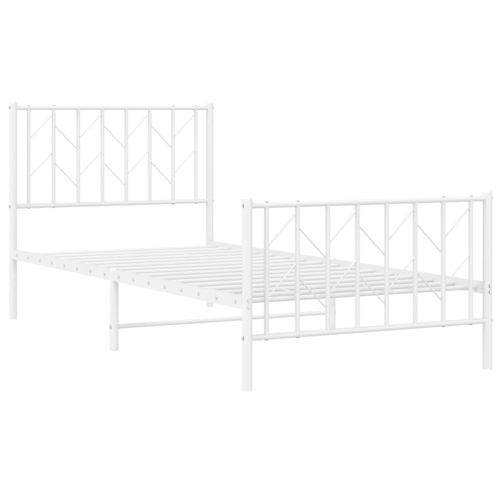 White Metal Bed Frame with Footboard - 90x200cm Sturdy Design