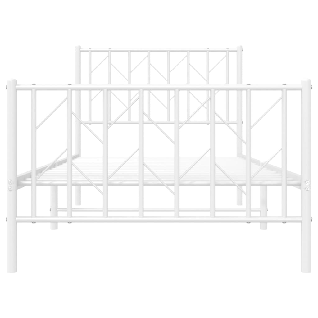 White Metal Bed Frame with Footboard - 90x200cm Sturdy Design